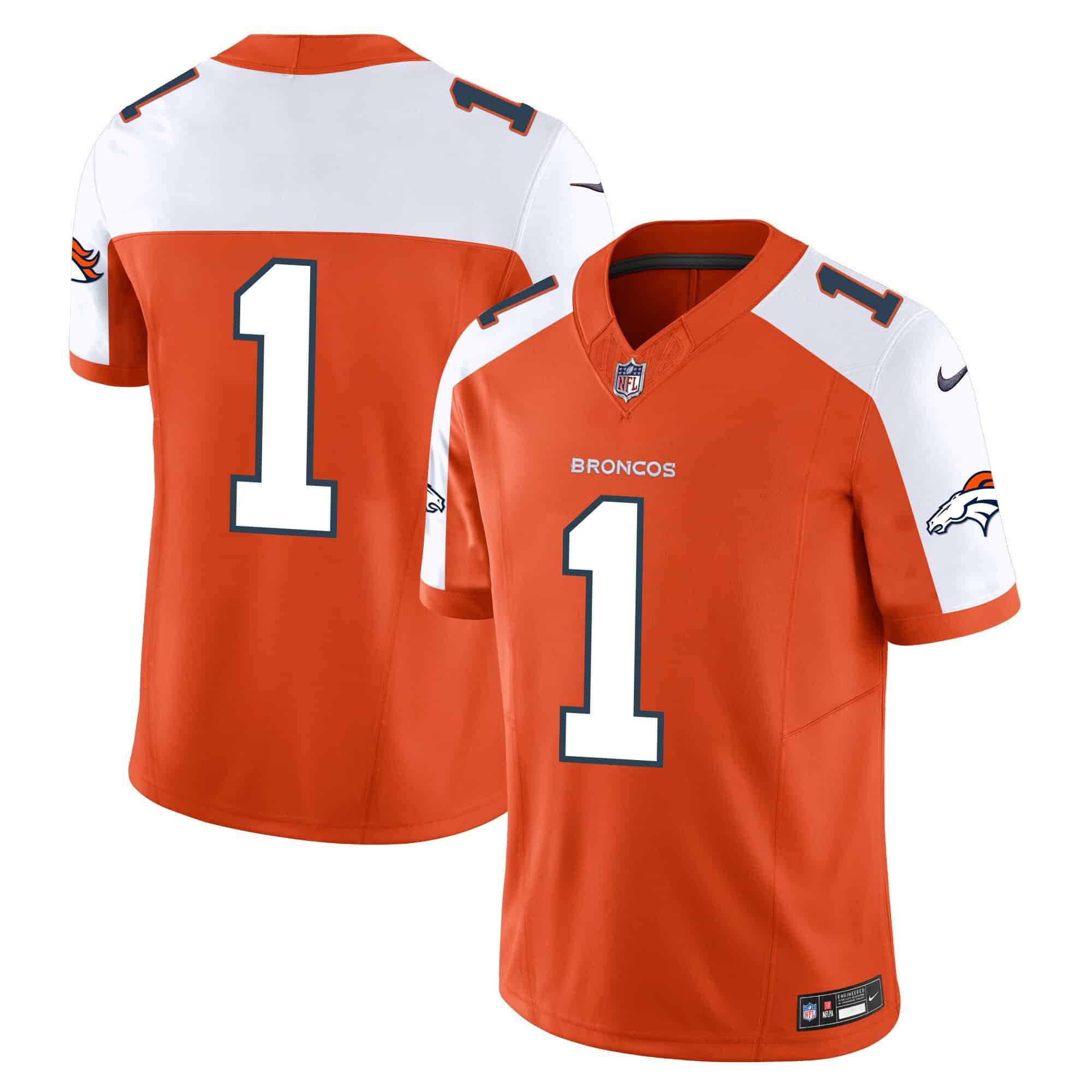 Men Denver Broncos 1 No Name Orange 2024 Nike Vapor Limited NFL Jersey style 1